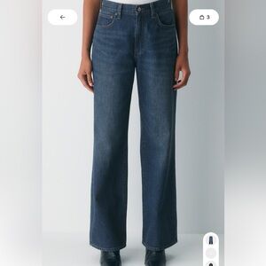 Denim Forum The Farrah High Rise Wide Jean in Be About Dark Bleu